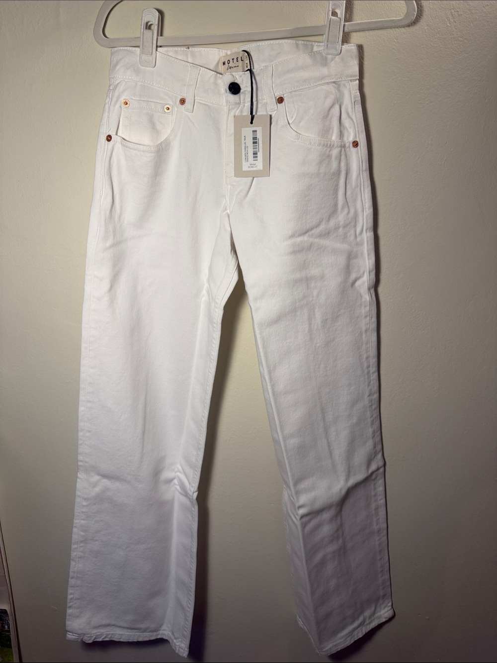 Motel Rocks White Straight-Leg Jeans with Copper Rivets